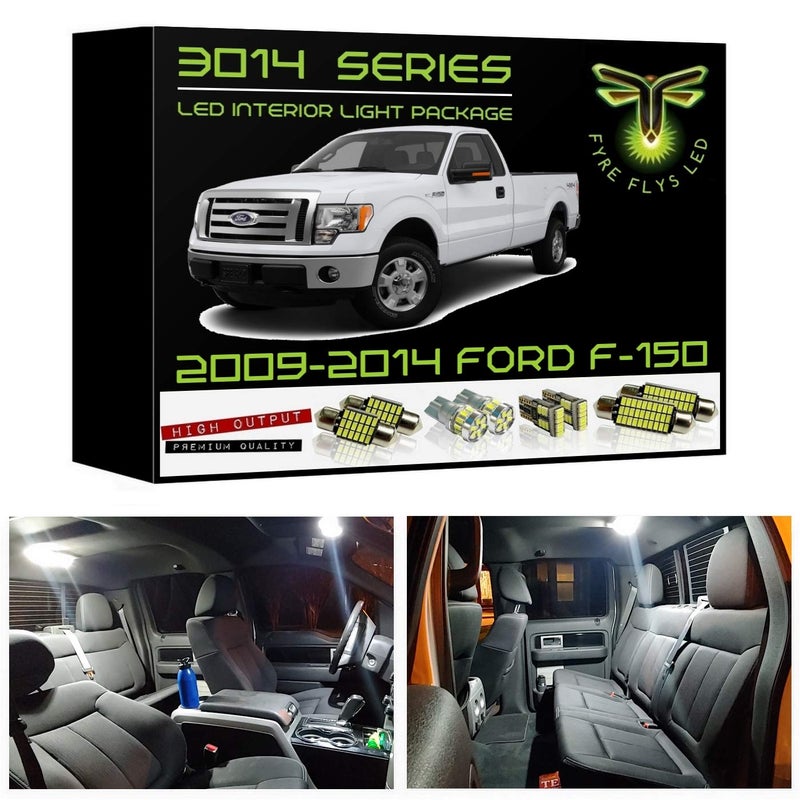 Fyre Flys White LED Interior Lights for 2009 2010 2011 2012 2013 2014 Ford F150 F-150 9 Piece 6000K Super Bright 3014 Series SMD Package Map, Dome, Cargo, License Plate Light Kit and Install Tool - Image 1
